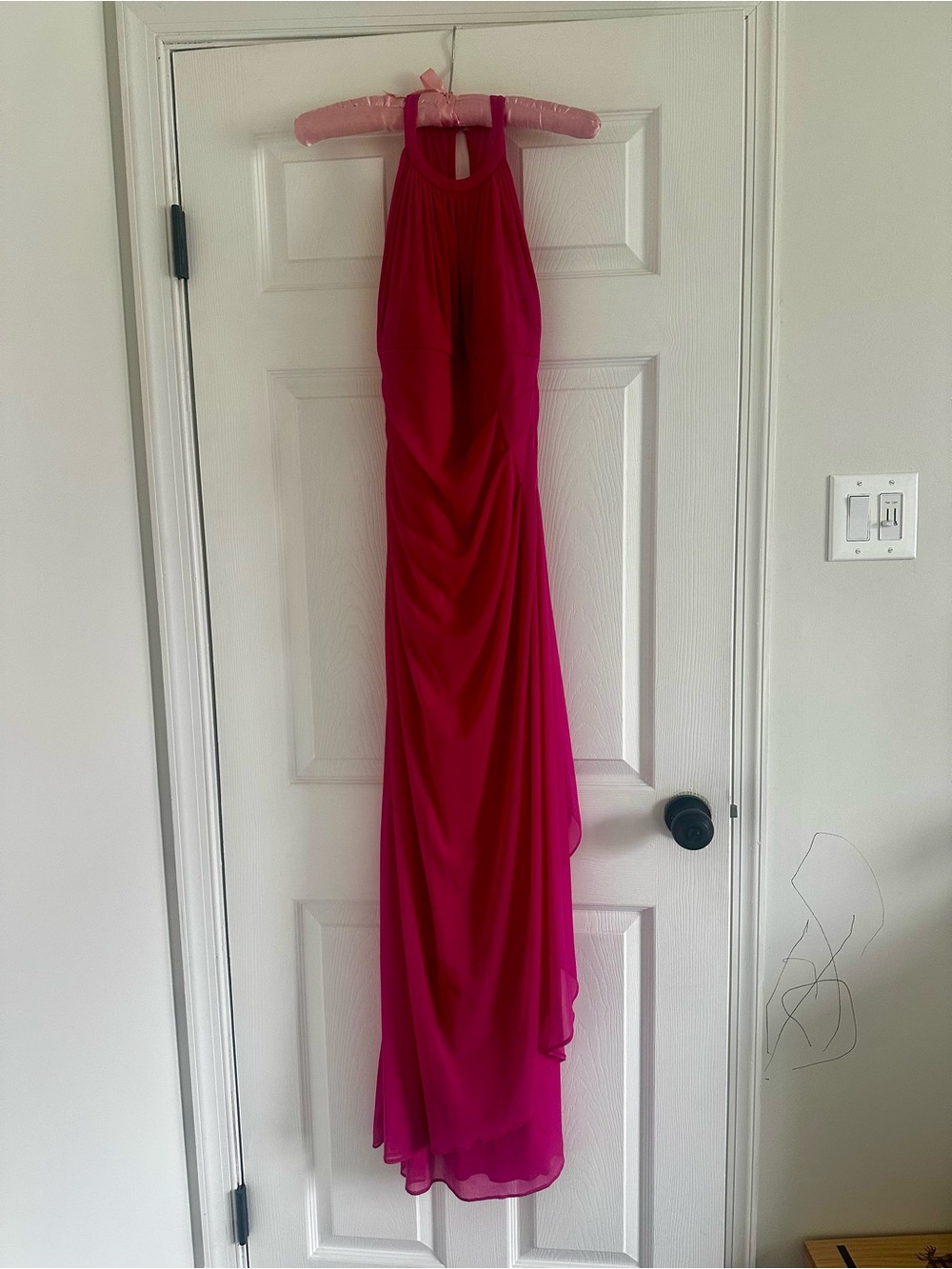 Davids Bridal Sleeveless Long Mesh Dress W/ Illusion Neckline Pink/Fuchsia 0